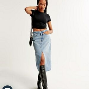 Abercrombie & Fitch Light Blue High Rise Denim Midi Skirt Size 14